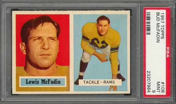 1957 Topps Football #108 Bud McFadin Rookie Card – PSA MINT 9 "1 of 2!"